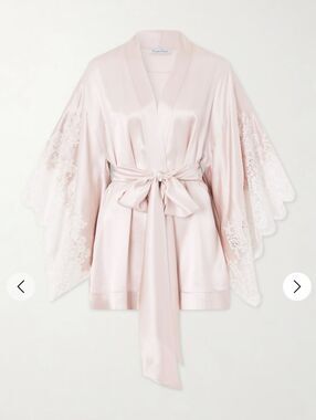Carine Gilson Lace Blush Silk Robe Nwt Absolutely Gorgeous Large